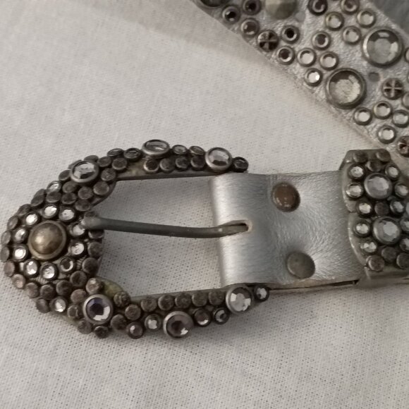 ❤️ICONIC MICHAEL MORRISON LOS ANGELES SWAROVSKI Studded Silver Leather Belt 28 main image 6